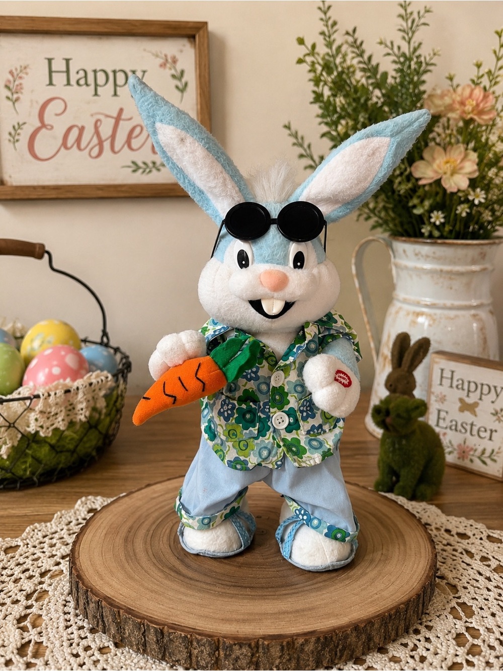 Vintage 2001 Kids of America Dancing Easter Bunny Plush Musical Animated Rabbit